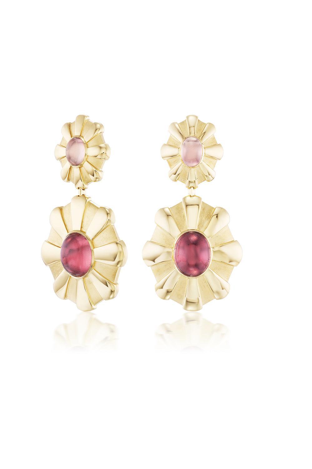 Pink Tourmaline Peace Flower Earrings-YELLOW GOLD-JEWELRYFINE JEWELEARRING-SORELLINA