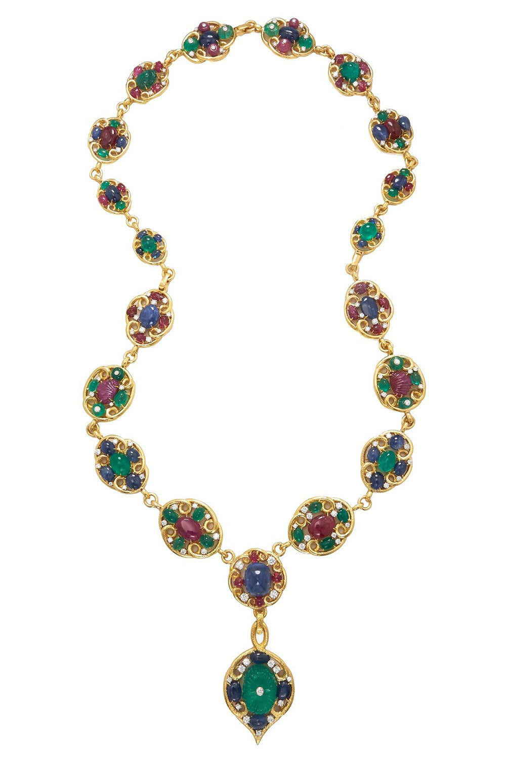 Sapphire Ruby Diamond Arabesque Necklace