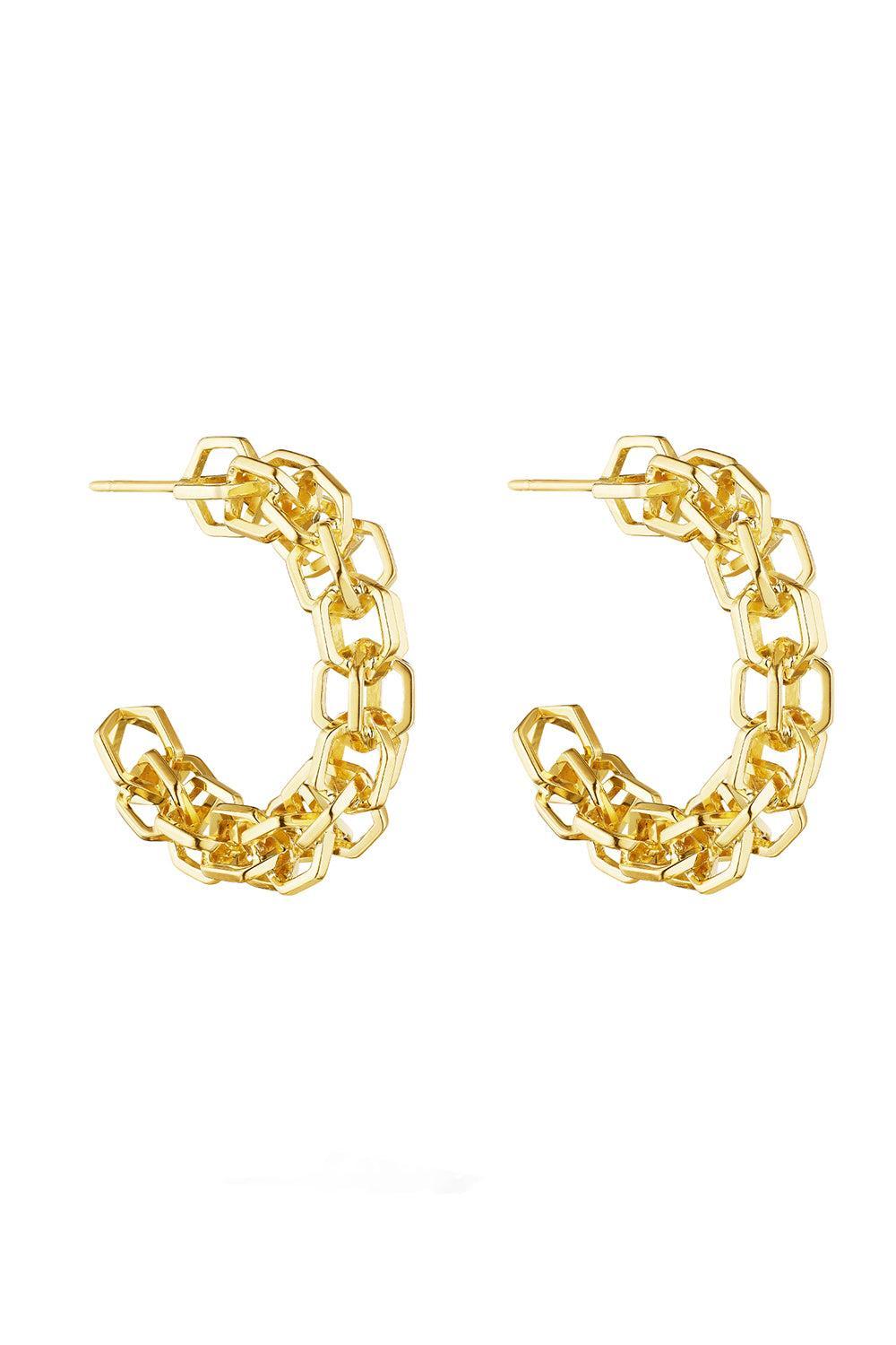 Medium B Home Chain Hoop Earrings-YELLOW GOLD-JEWELRYFINE JEWELEARRING-CADAR