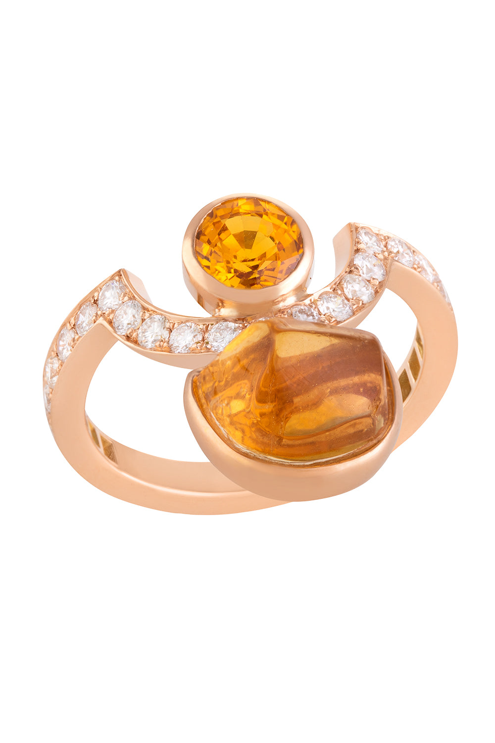 Orange Sapphire Diamond Citrine Half Moon Ring