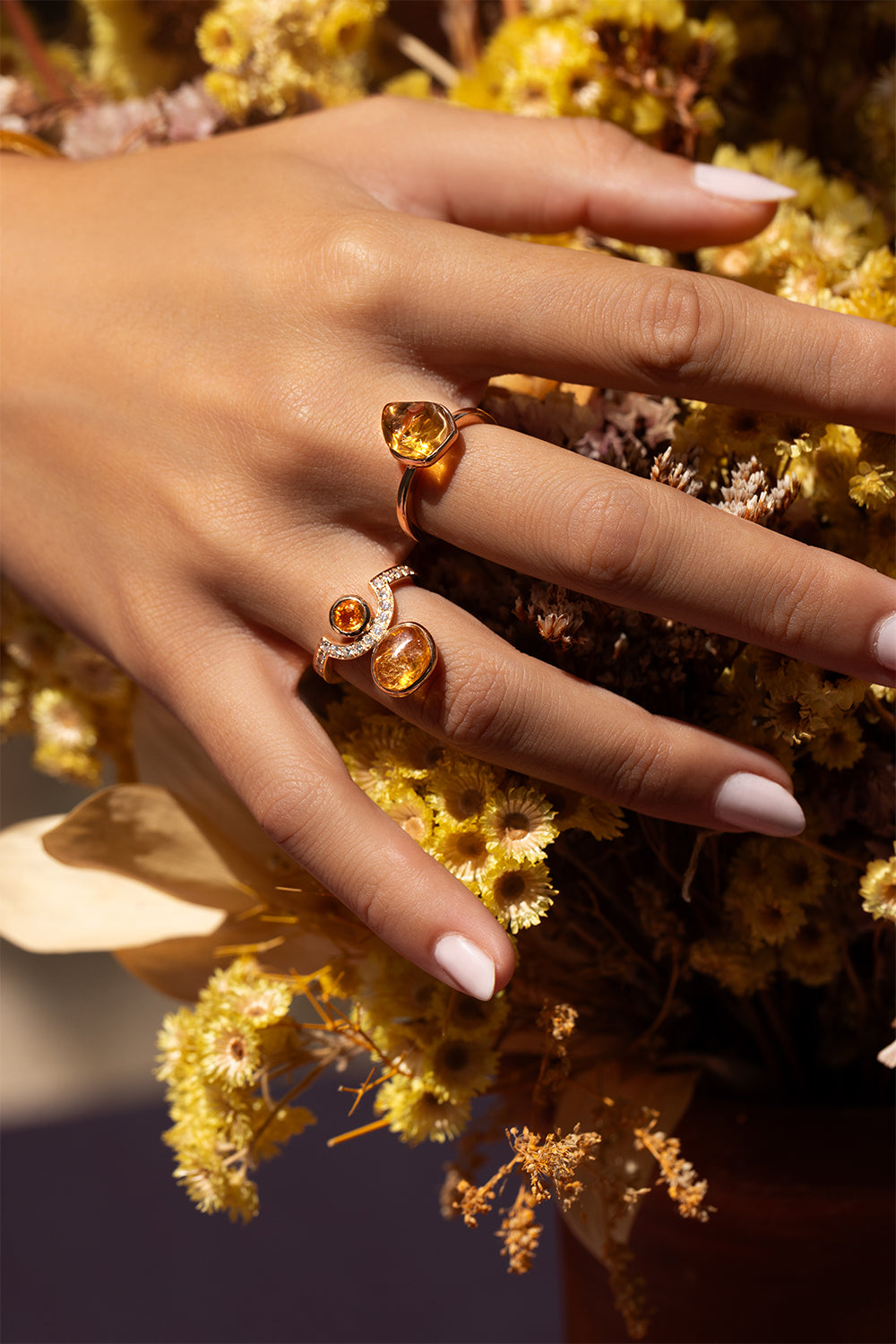 Orange Sapphire Diamond Citrine Half Moon Ring