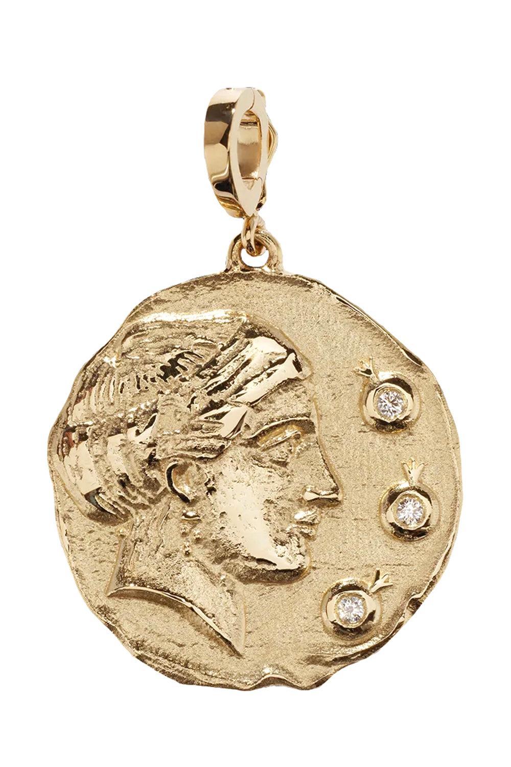Large Goddess of Mothers Diamond Coin Pendant-YELLOW GOLD-JEWELRYFINE JEWELPENDANT-AZLEE