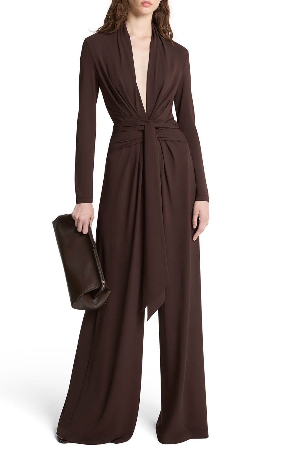 Long Sleeve Tie Waist Palazzo Jumpsuit
