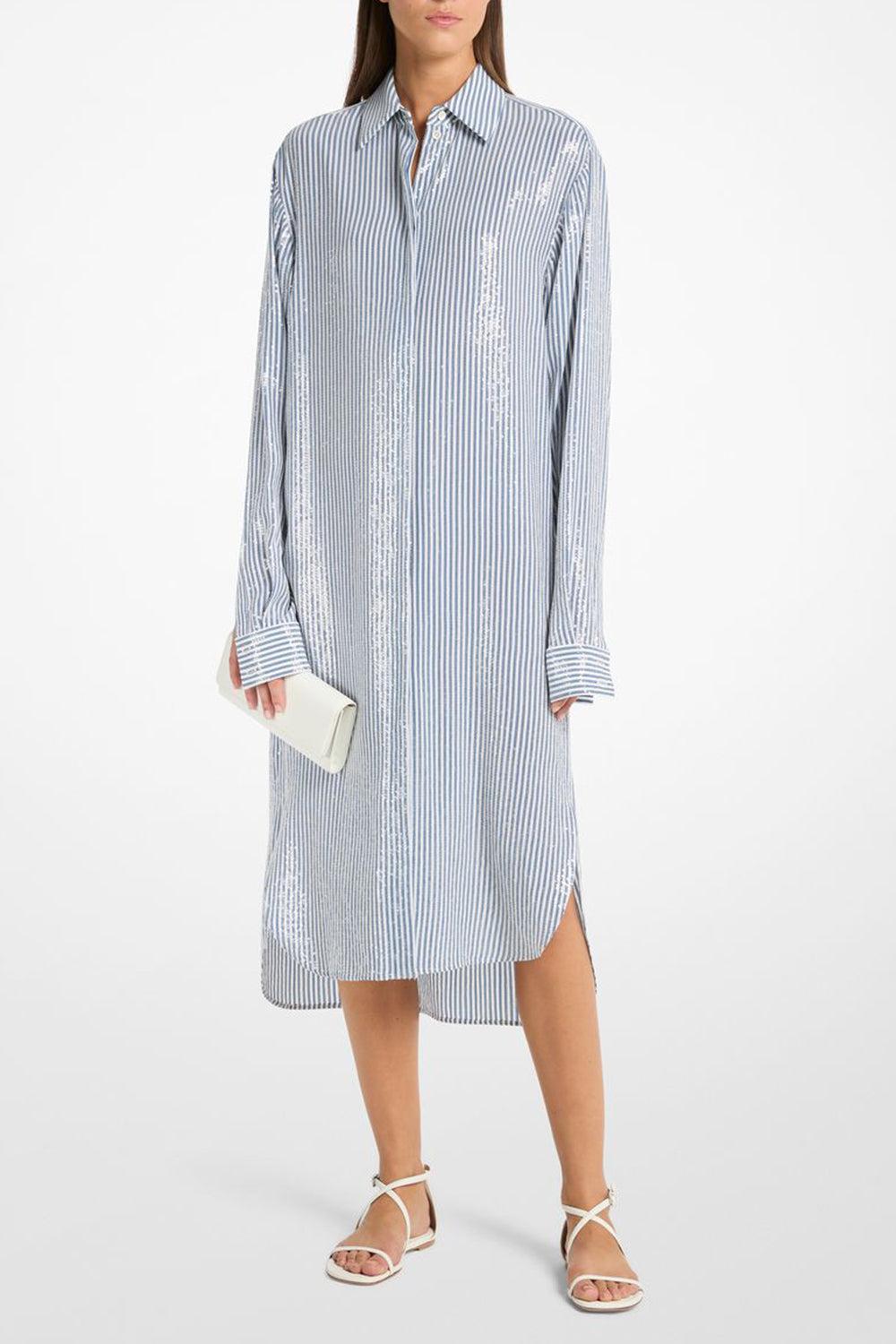Embellished Oversized Shirt Dress-STEEL/WH-S-CLOTHINGDRESSCASUAL-MICHAEL KORS COLLECTION