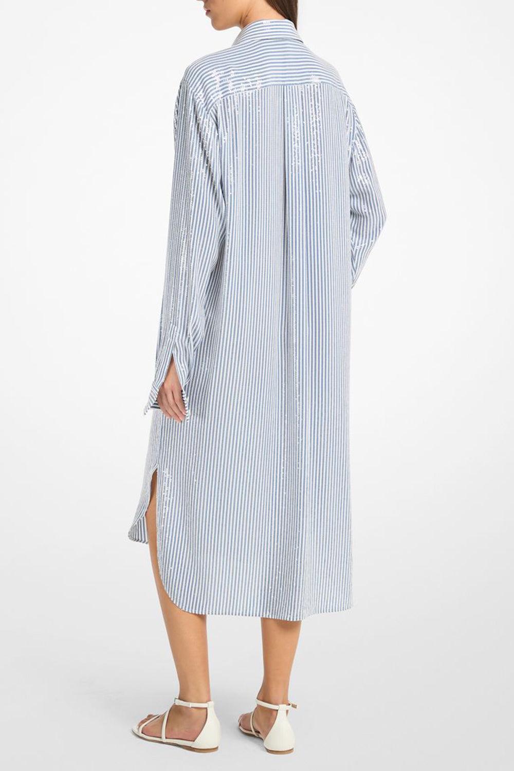 Embellished Oversized Shirt Dress-STEEL/WH-S-CLOTHINGDRESSCASUAL-MICHAEL KORS COLLECTION