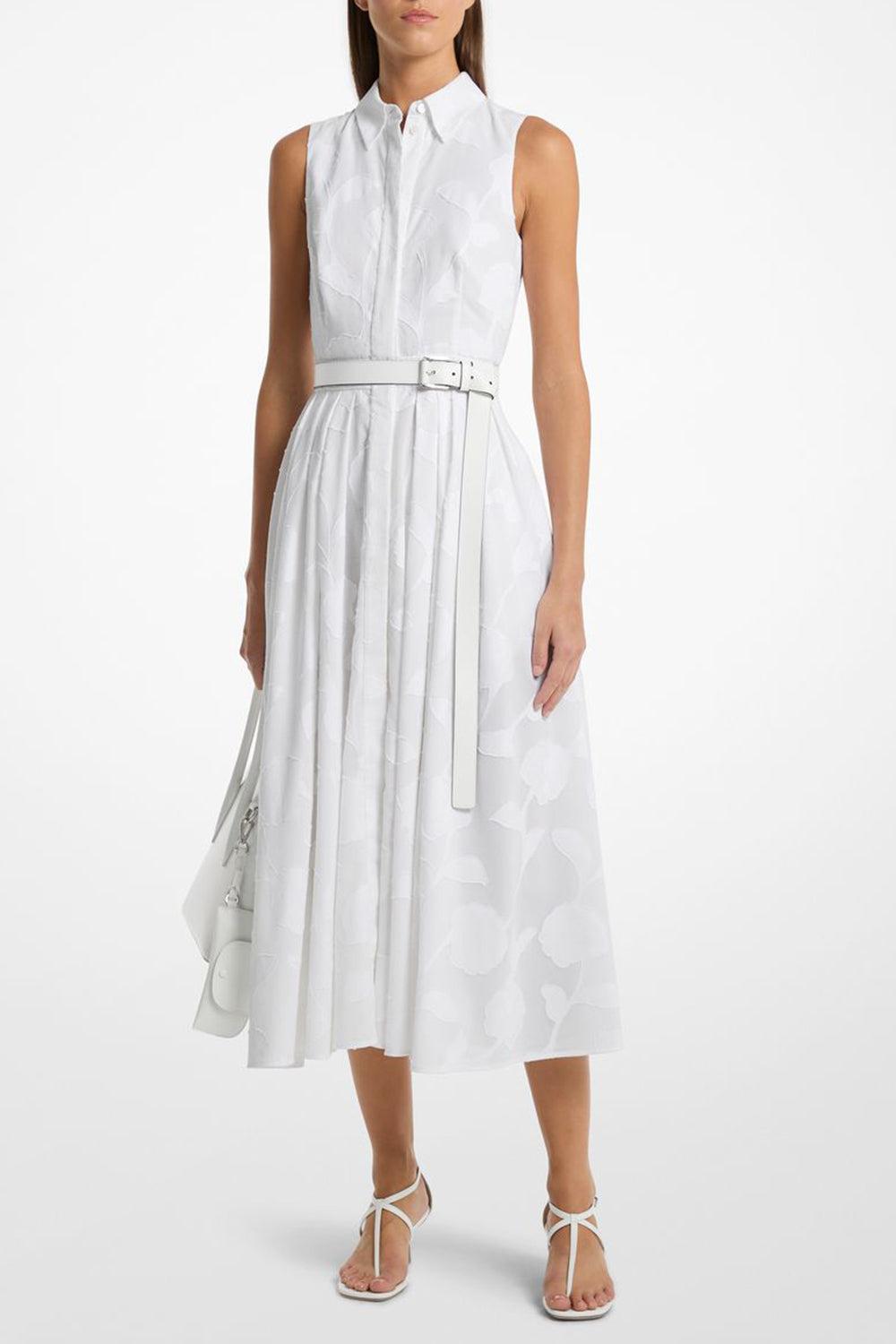 Sleeveless Shirt Dress-OPTIC WHITE-4-CLOTHINGDRESSCASUAL-MICHAEL KORS COLLECTION