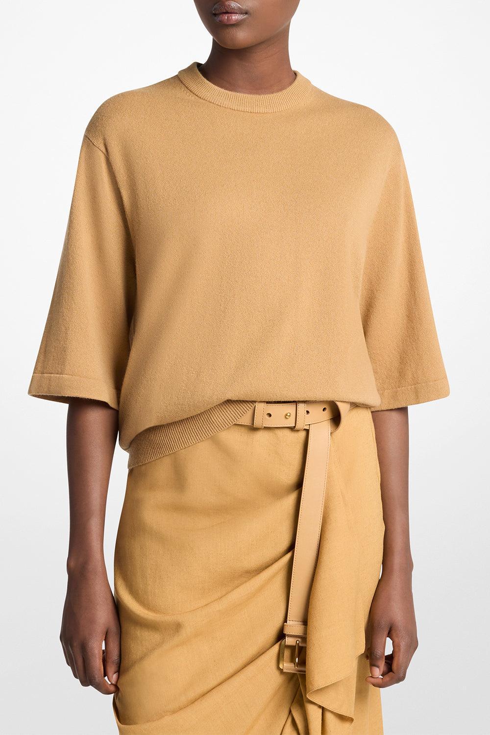Short Sleeve Tee Pullover-BROWN-XS-CLOTHINGTOPKNITS-MICHAEL KORS COLLECTION