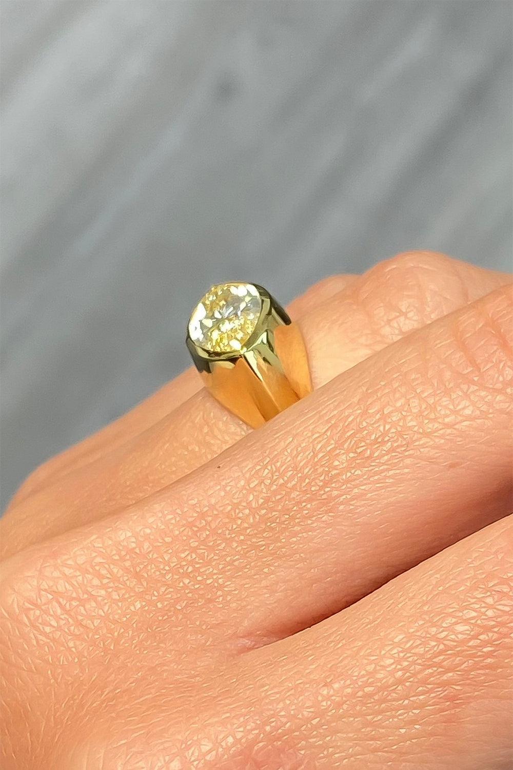 Yellow Diamond Bezel Ring-YELLOW GOLD-6-JEWELRYFINE JEWELRING-RARE COLORS BY NAMDAR