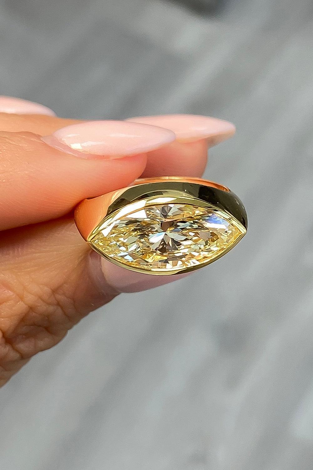 Yellow Diamond Bezel Ring-YELLOW GOLD-6-JEWELRYFINE JEWELRING-RARE COLORS BY NAMDAR