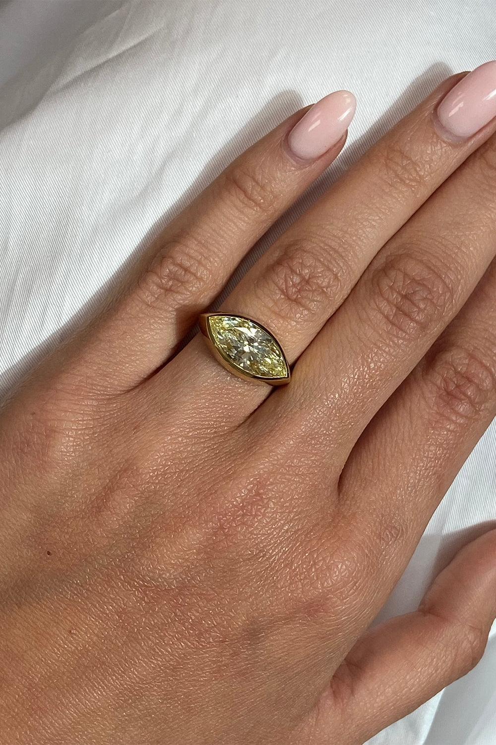 Yellow Diamond Bezel Ring-YELLOW GOLD-6-JEWELRYFINE JEWELRING-RARE COLORS BY NAMDAR
