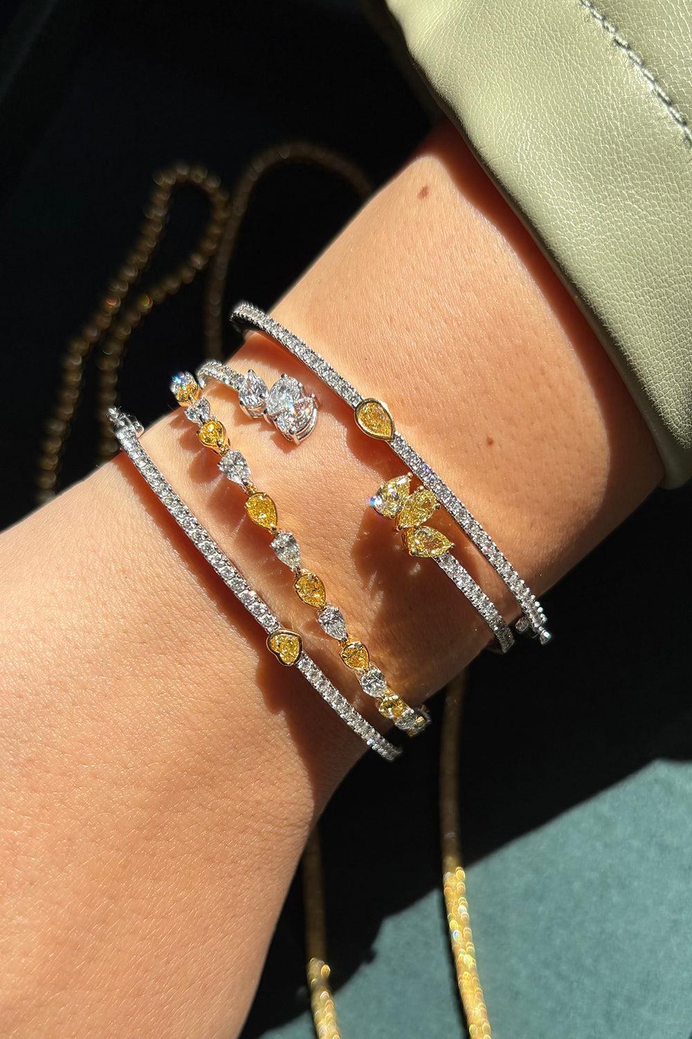 Yellow Diamond Pear Bracelet-WHITE GOLD-JEWELRYFINE JEWELBRACELET O-RARE COLORS BY NAMDAR
