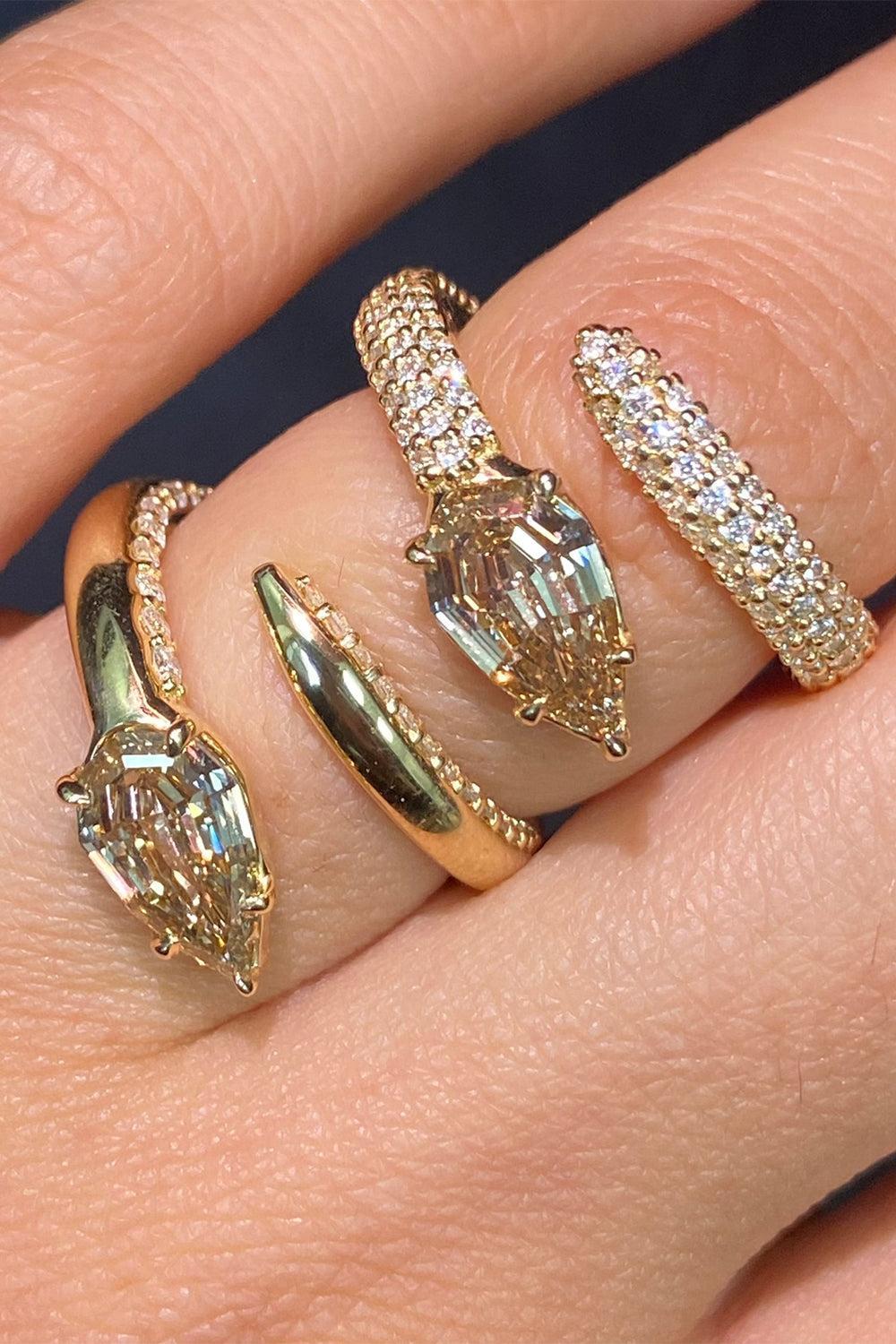 Champagne Diamond Spiral Pinky Ring-YELLOW GOLD-6-JEWELRYFINE JEWELRING-RARE COLORS BY NAMDAR