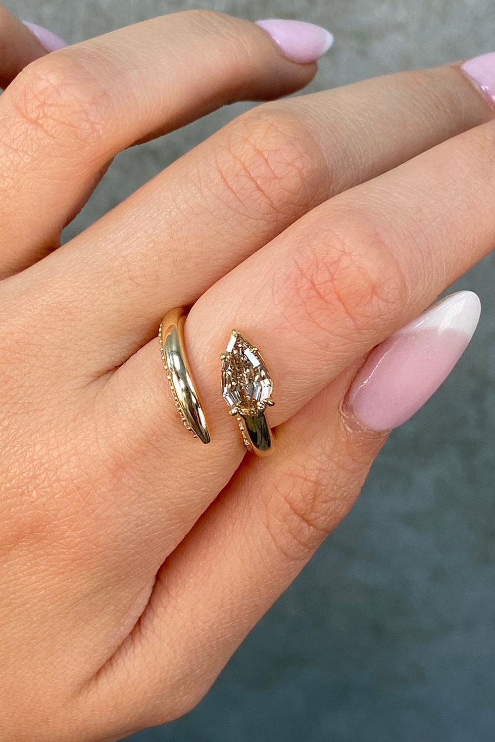 Champagne Diamond Spiral Pinky Ring-YELLOW GOLD-6-JEWELRYFINE JEWELRING-RARE COLORS BY NAMDAR