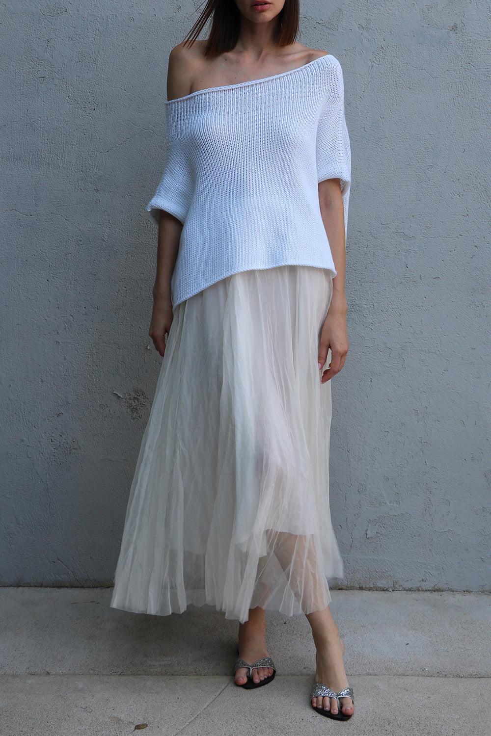 Tier Layered Skirt - White-WHITE-XS-CLOTHINGSKIRTMIDI-LOUIZA BABOURYAN