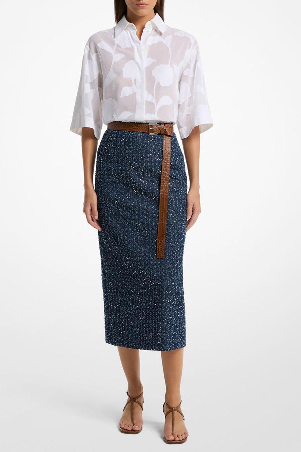 Embellished Pencil Skirt-INDIGSIL-2-CLOTHINGSKIRTKNEE LENGT-MICHAEL KORS COLLECTION