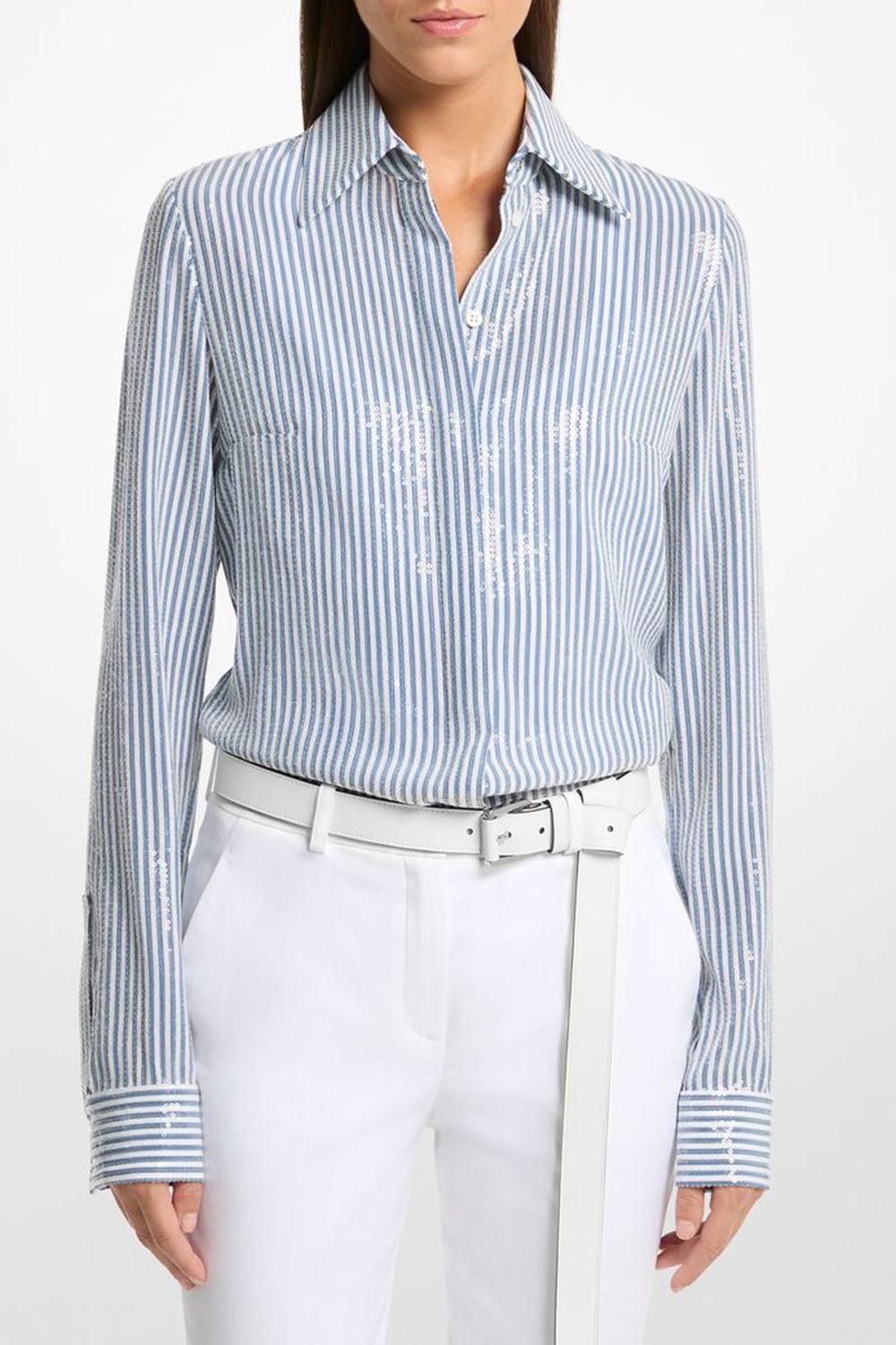 Embellished Hansen Shirt - Steel Optic White-STEEL/WH-2-CLOTHINGTOPKNITS-MICHAEL KORS COLLECTION