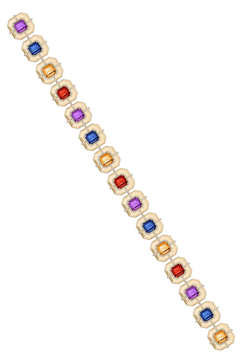 Citrine Garnet Asscher Medallion G-Classic Bracelet-YELLOW GOLD-7-JEWELRYFINE JEWELBRACELET O-GOSHWARA