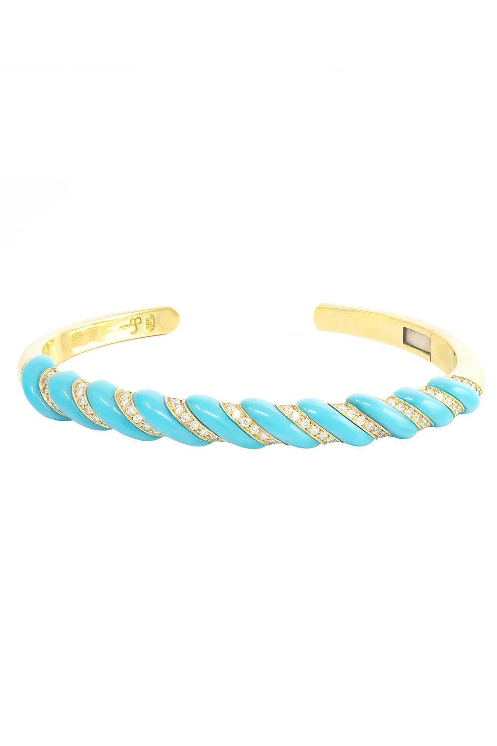 Turquoise 70s Bangle Bracelet-YELLOW GOLD-JEWELRYFINE JEWELBRACELET O-JENNA BLAKE
