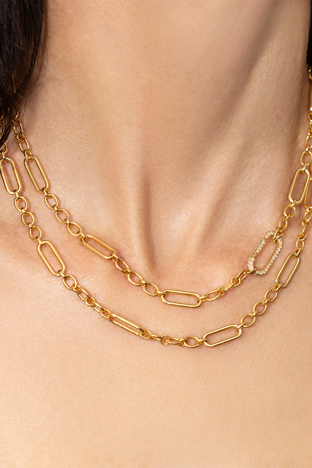 Diamond Pave Rectangular Chain Necklace-YELLOW GOLD-JEWELRYFINE JEWELNECKLACE O-JENNA BLAKE