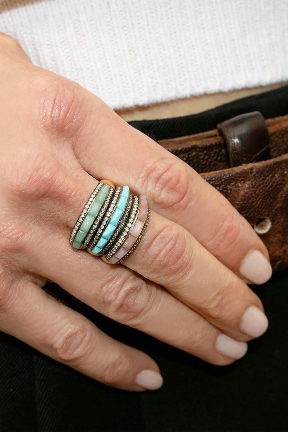 Turquoise Diamond Mini Pyramid Ring-YELLOW GOLD-6.25-JEWELRYFINE JEWELRING-JENNA BLAKE