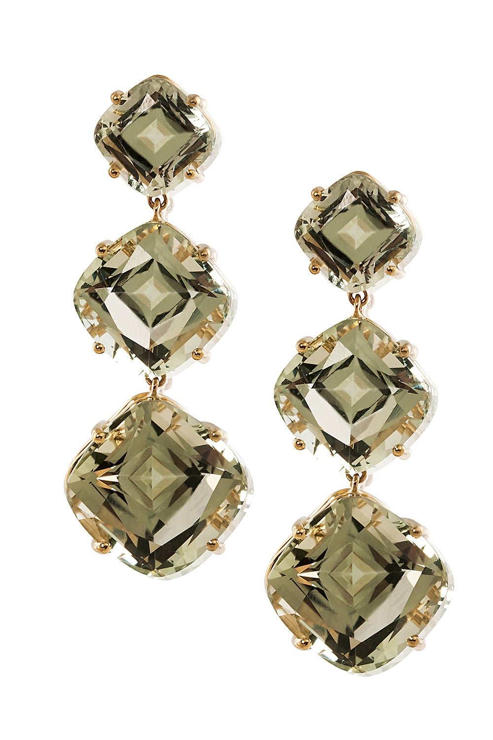 Prasiolite Cushion Three Stone Gossip Earrings