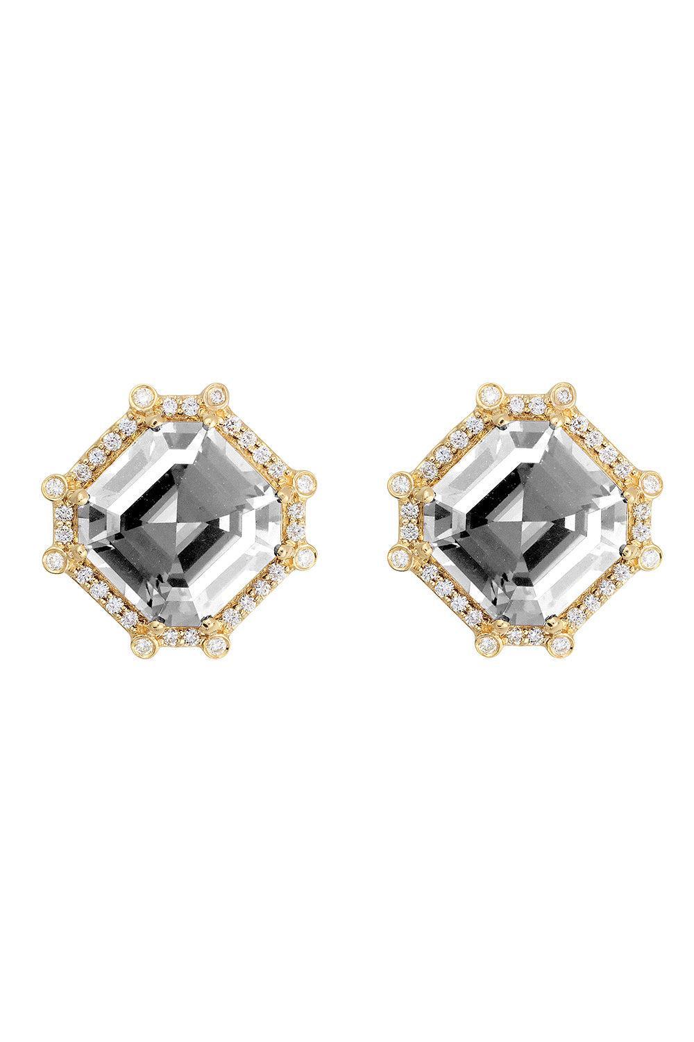 Rock Crystal Asscher Gossip Stud Earrings-YELLOW GOLD-JEWELRYFINE JEWELEARRING-GOSHWARA