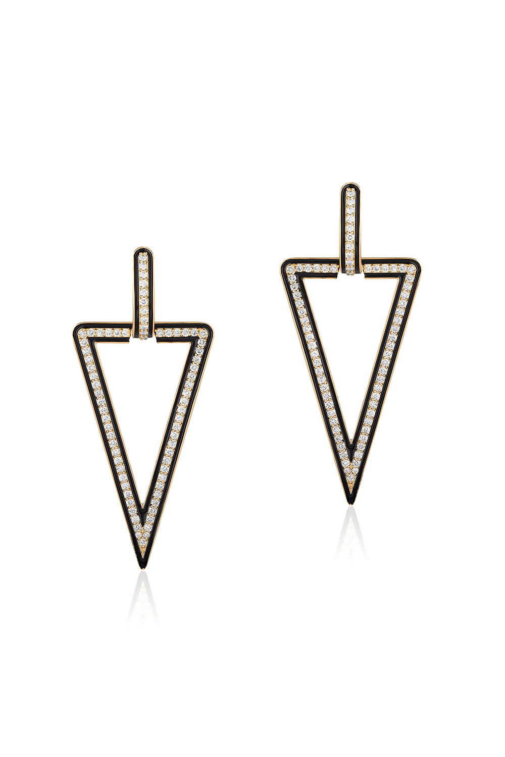 GOSHWARA-Queen Diamond Black Triangle Earrings-YELLOW GOLD