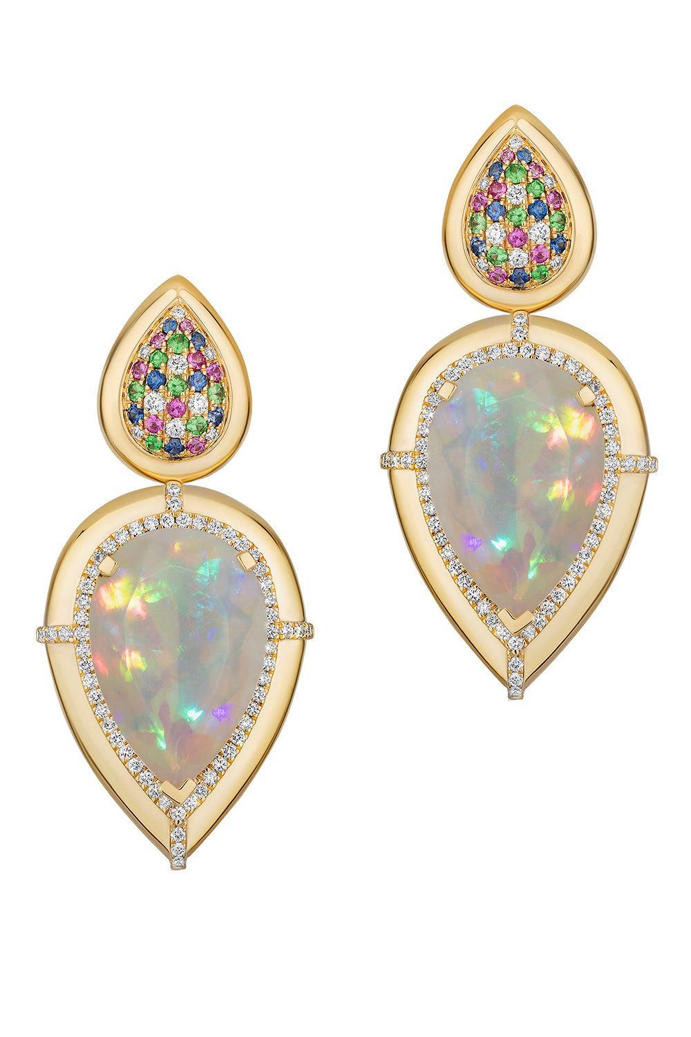 Opal Sapphire Pear G-One Earrings-YELLOW GOLD-JEWELRYFINE JEWELEARRING-GOSHWARA