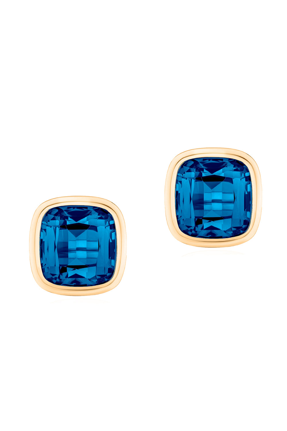 London Blue Topaz Cushion Bezel Manhattan Stud Earrings