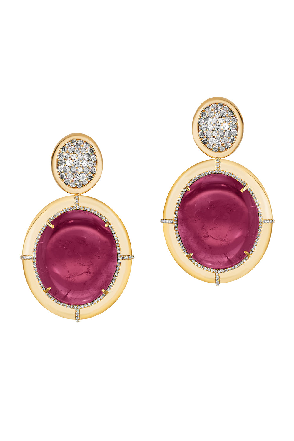 Pink Tourmaline Diamond Oval Earrings