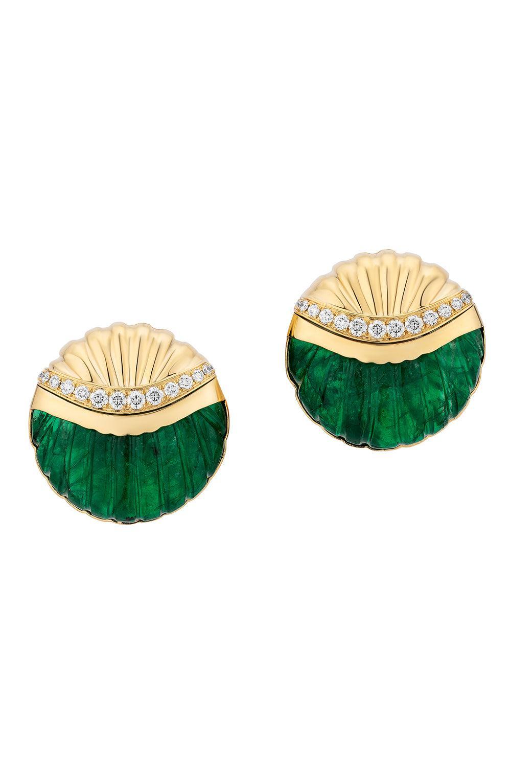 Emerald Diamond Melon Carved G-One Earrings-YELLOW GOLD-JEWELRYFINE JEWELEARRING-GOSHWARA