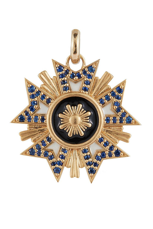 Blue Sapphire White Black Florence Medallion Charm-YELLOW GOLD-JEWELRYFINE JEWELPENDANT-STORROW