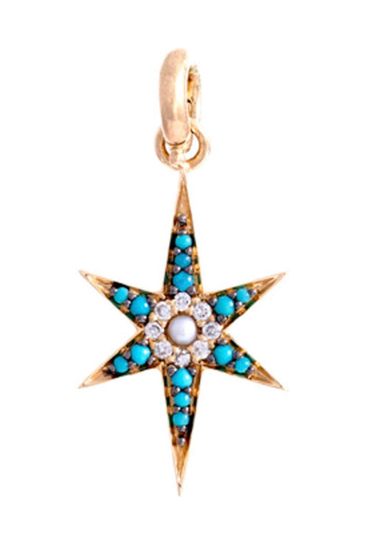 Turquoise Pearl Diamond Stella Large Charm-YELLOW GOLD-JEWELRYFINE JEWELPENDANT-STORROW