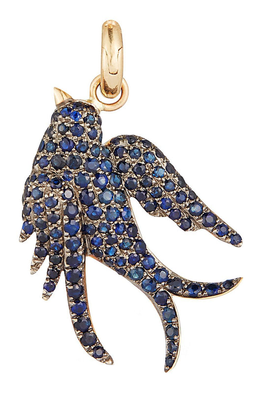 Blue Sapphire Birdie Charm-YELLOW GOLD-JEWELRYFINE JEWELPENDANT-STORROW