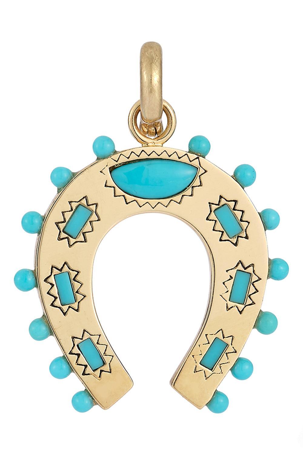 Turquoise Holly Horseshoe Charm-YELLOW GOLD-JEWELRYFINE JEWELPENDANT-STORROW