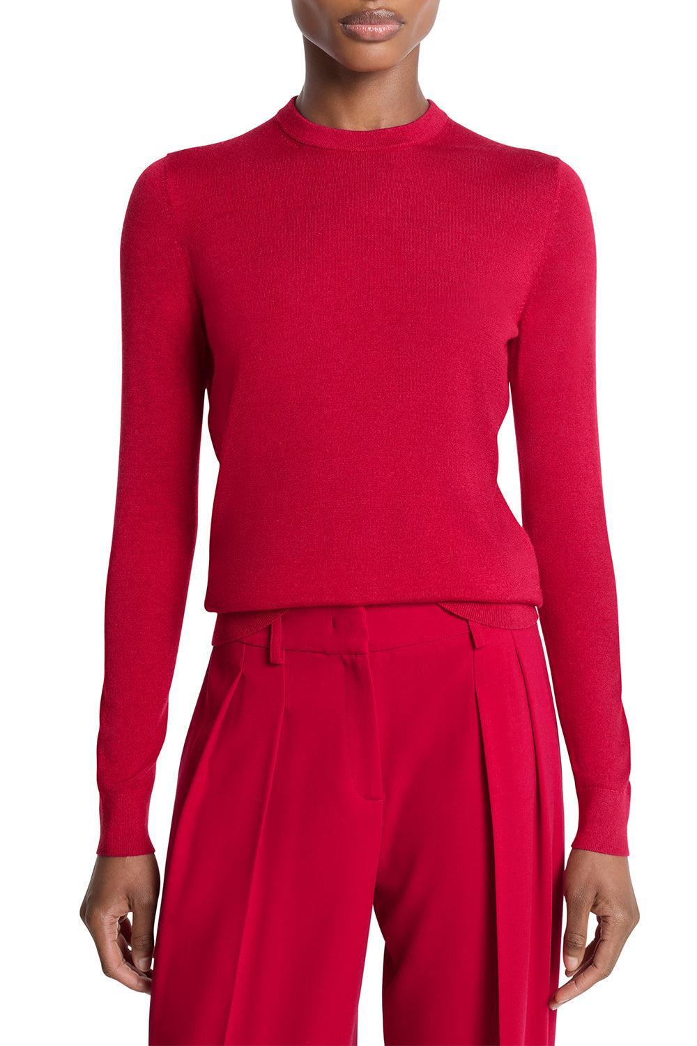 Long Sleeve Crewneck Pullover - Ruby-RED-XS-CLOTHINGTOPSWEATER-MICHAEL KORS COLLECTION