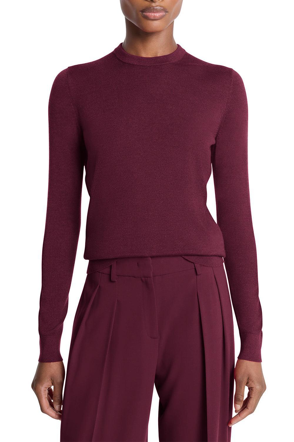 Long Sleeve Crewneck Pullover - Wine-RED-XS-CLOTHINGTOPSWEATER-MICHAEL KORS COLLECTION