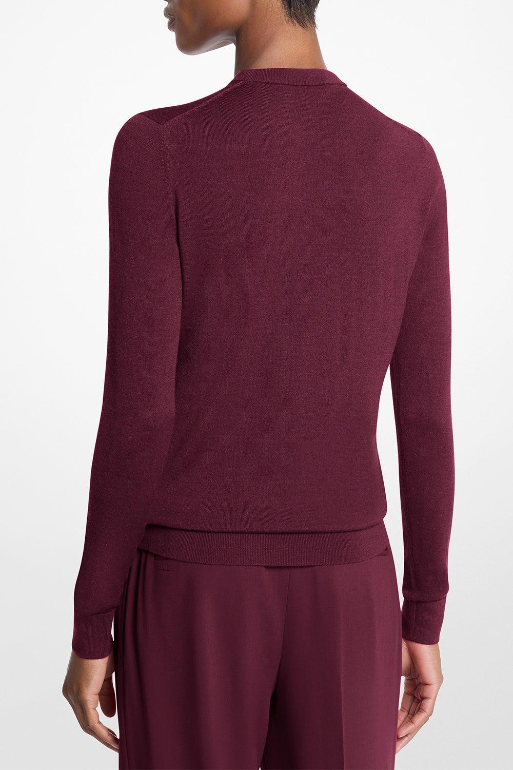 Long Sleeve Crewneck Pullover - Wine-RED-XS-CLOTHINGTOPSWEATER-MICHAEL KORS COLLECTION