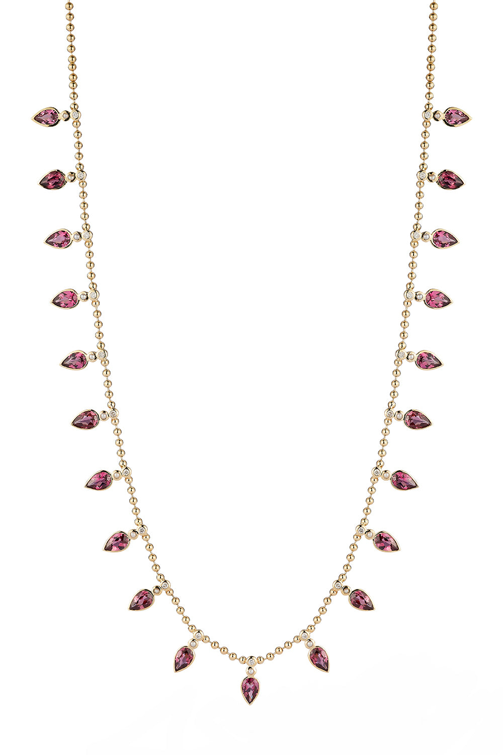 Pink Garnet Pearl Diamond Emma Beaded Necklace