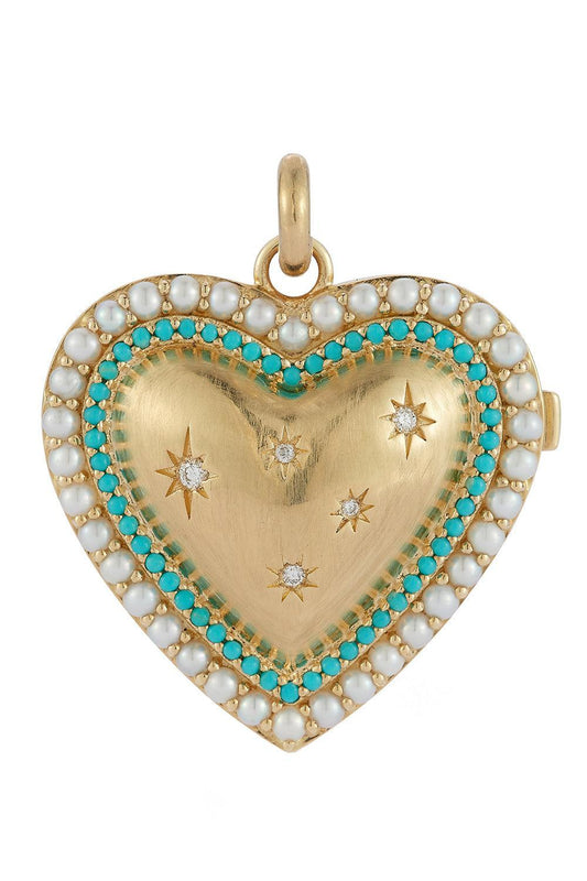 Turquoise Diamond Pearl Laney Locket-YELLOW GOLD-JEWELRYFINE JEWELPENDANT-STORROW