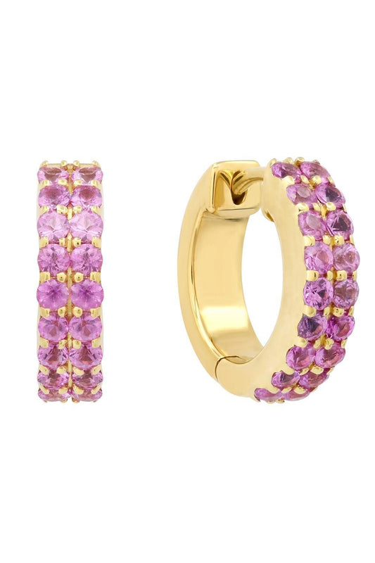 Pink Sapphire Small Double Huggie Earrings-YELLOW GOLD-JEWELRYFINE JEWELEARRING-JENNIFER MEYER