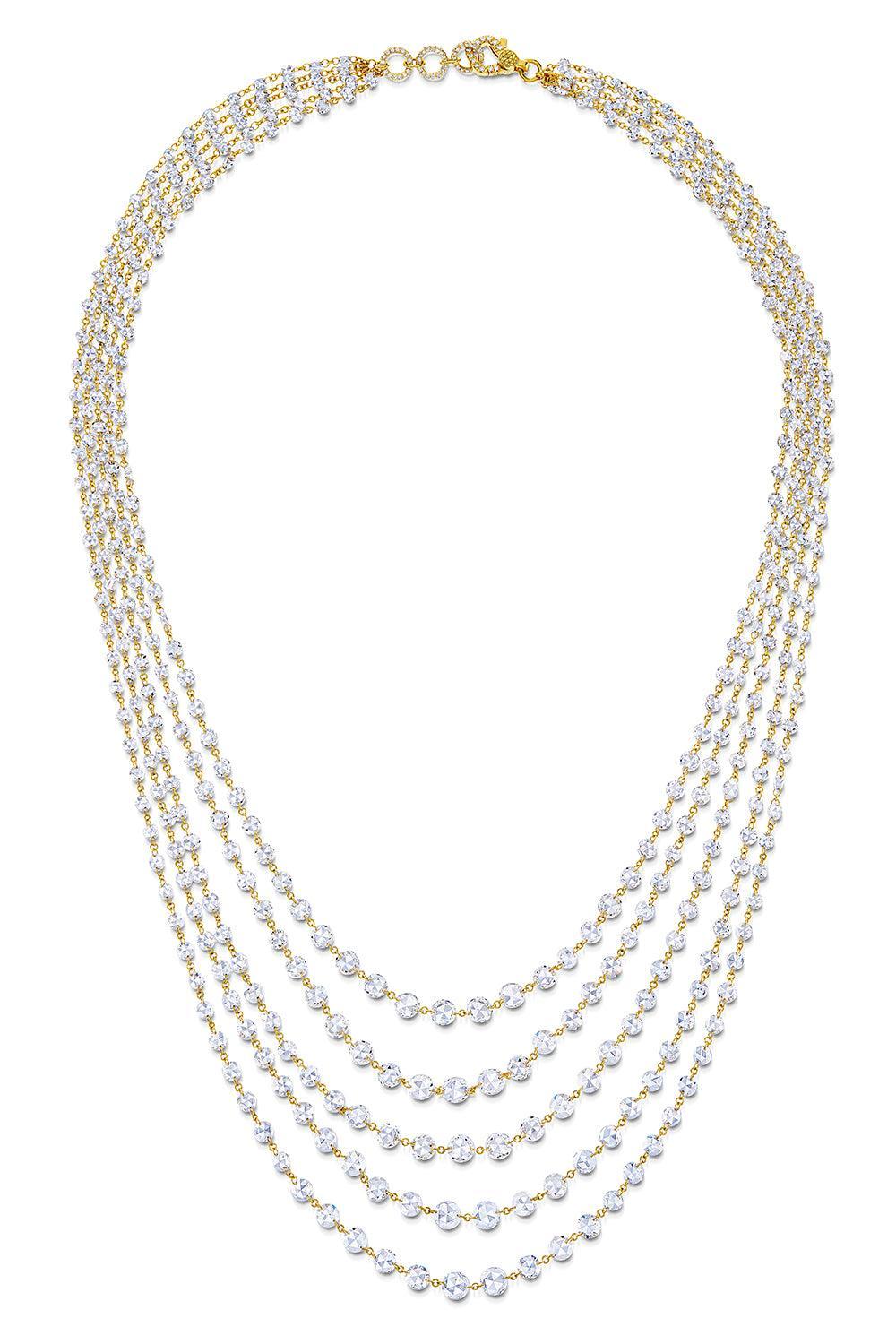 Diamond Five Strand Ethereal Layered Necklace-YELLOW GOLD-JEWELRYFINE JEWELNECKLACE O-64 FACETS