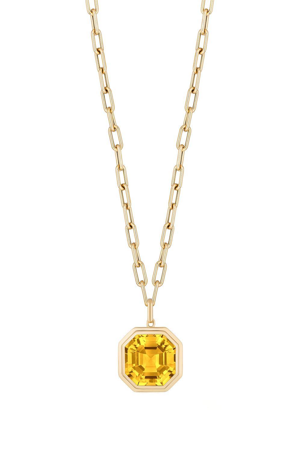 Citrine Asscher Manhattan Pendant Necklace-YELLOW GOLD-18-JEWELRYFINE JEWELNECKLACE O-GOSHWARA