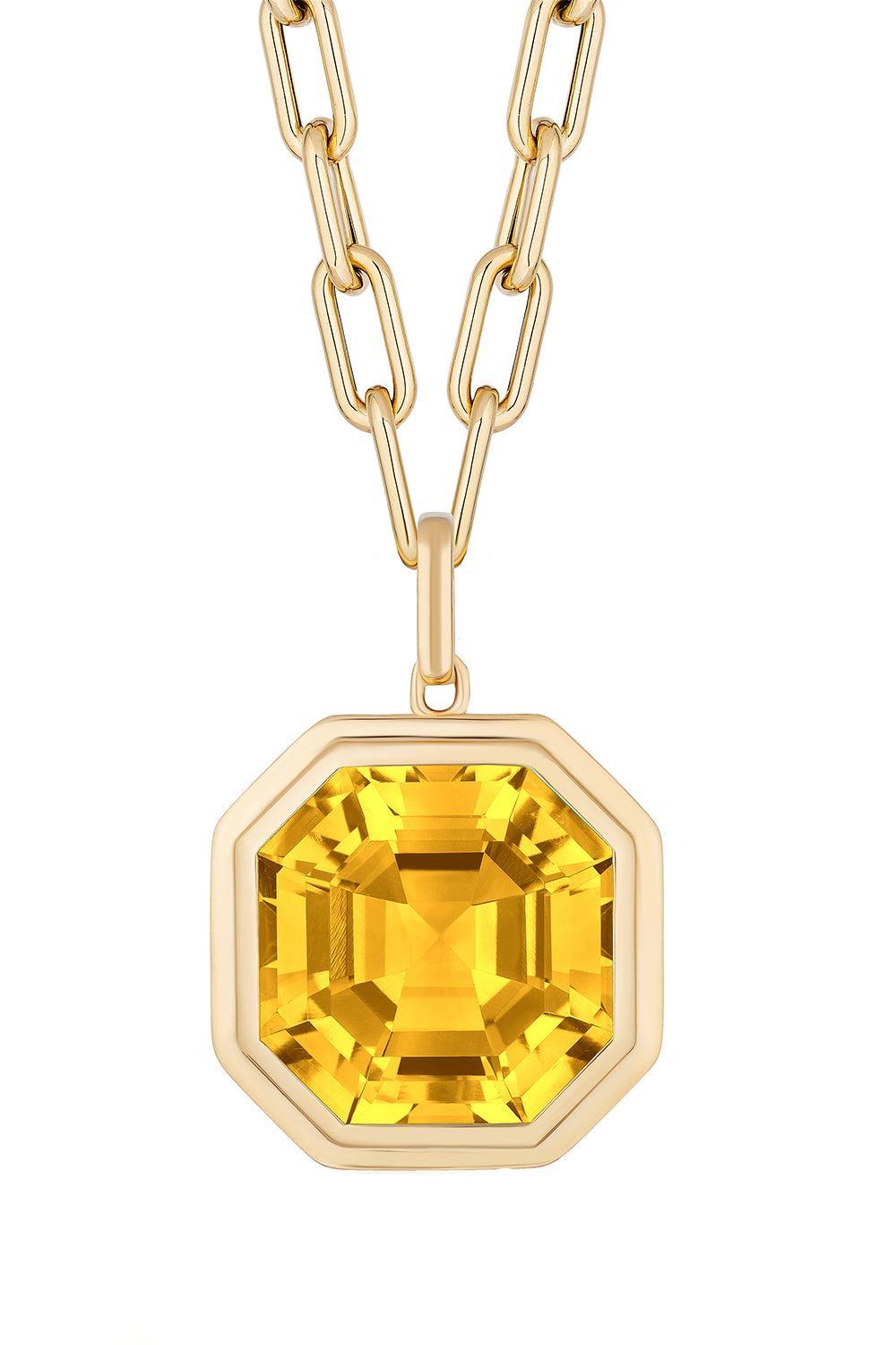 Citrine Asscher Manhattan Pendant Necklace-YELLOW GOLD-18-JEWELRYFINE JEWELNECKLACE O-GOSHWARA