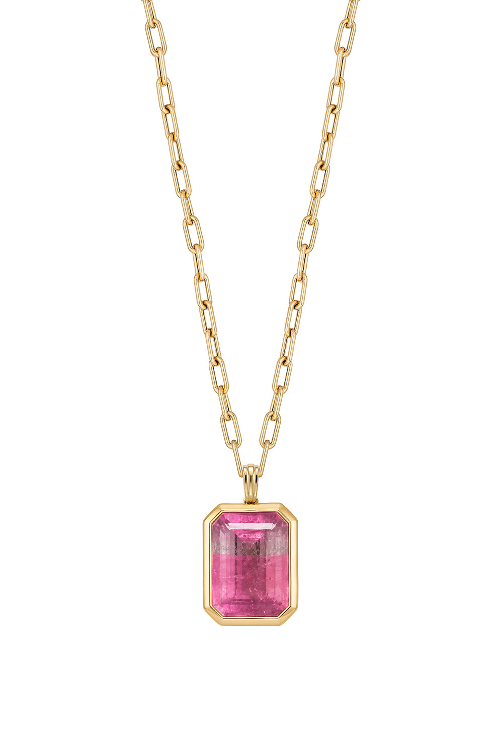 Watermelon Tourmaline Emerald Cut Pendant Necklace