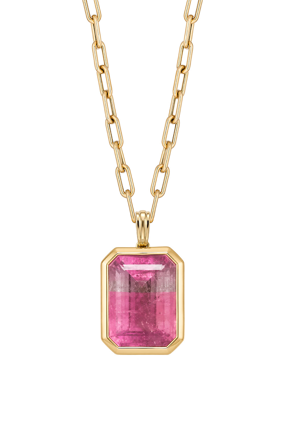 Watermelon Tourmaline Emerald Cut Pendant Necklace