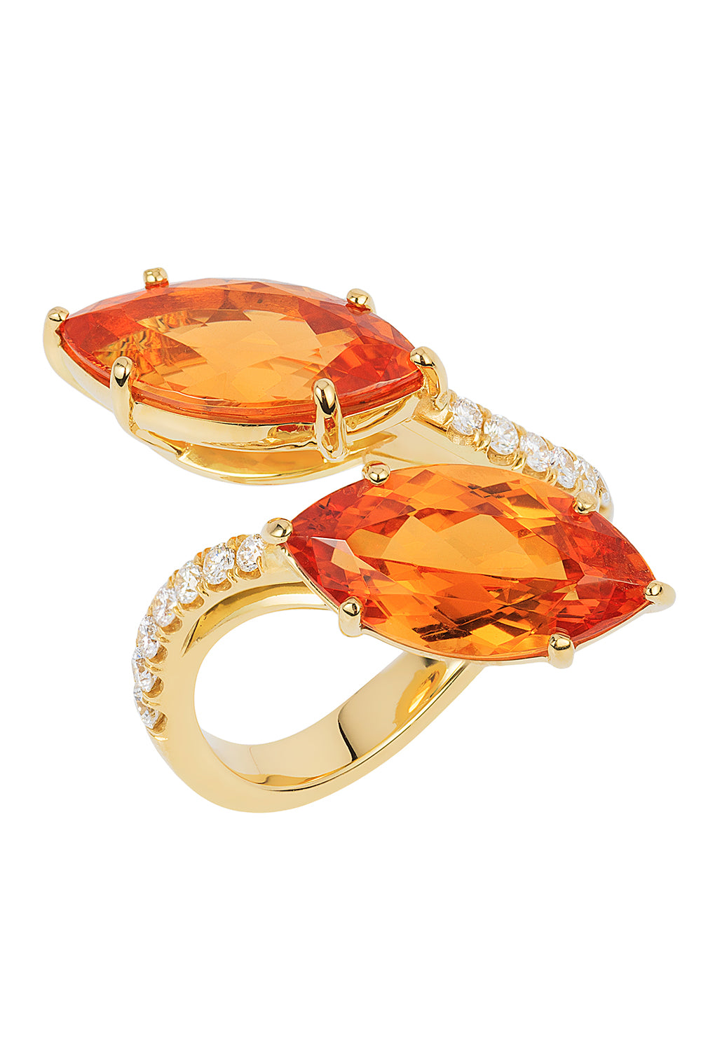 Mandarin Garnet Diamond Marquise Twin Ring
