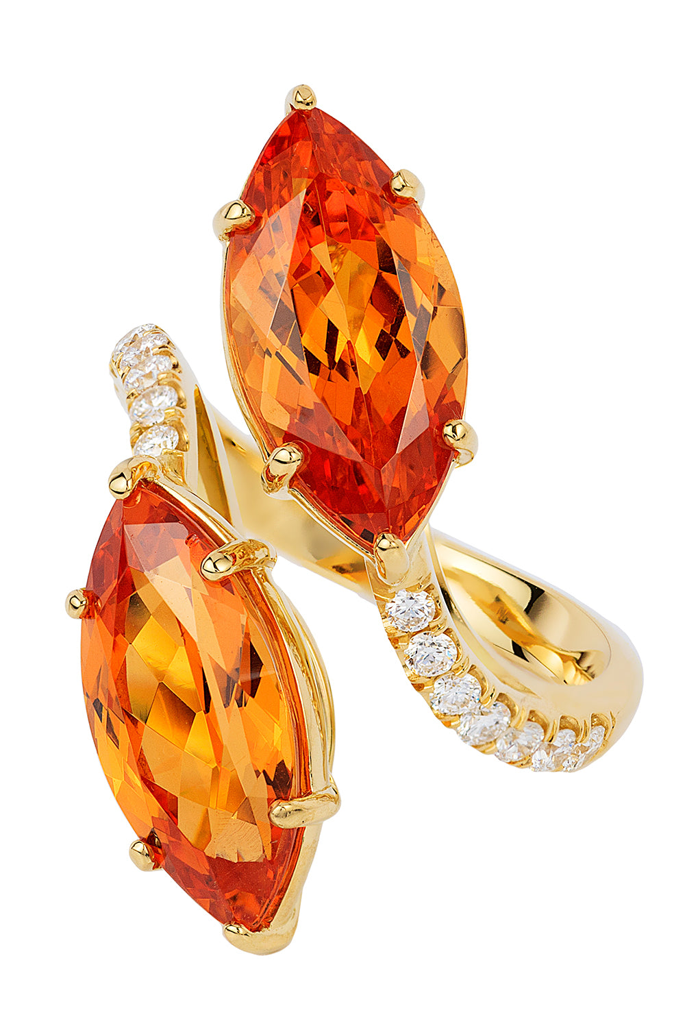 Mandarin Garnet Diamond Marquise Twin Ring