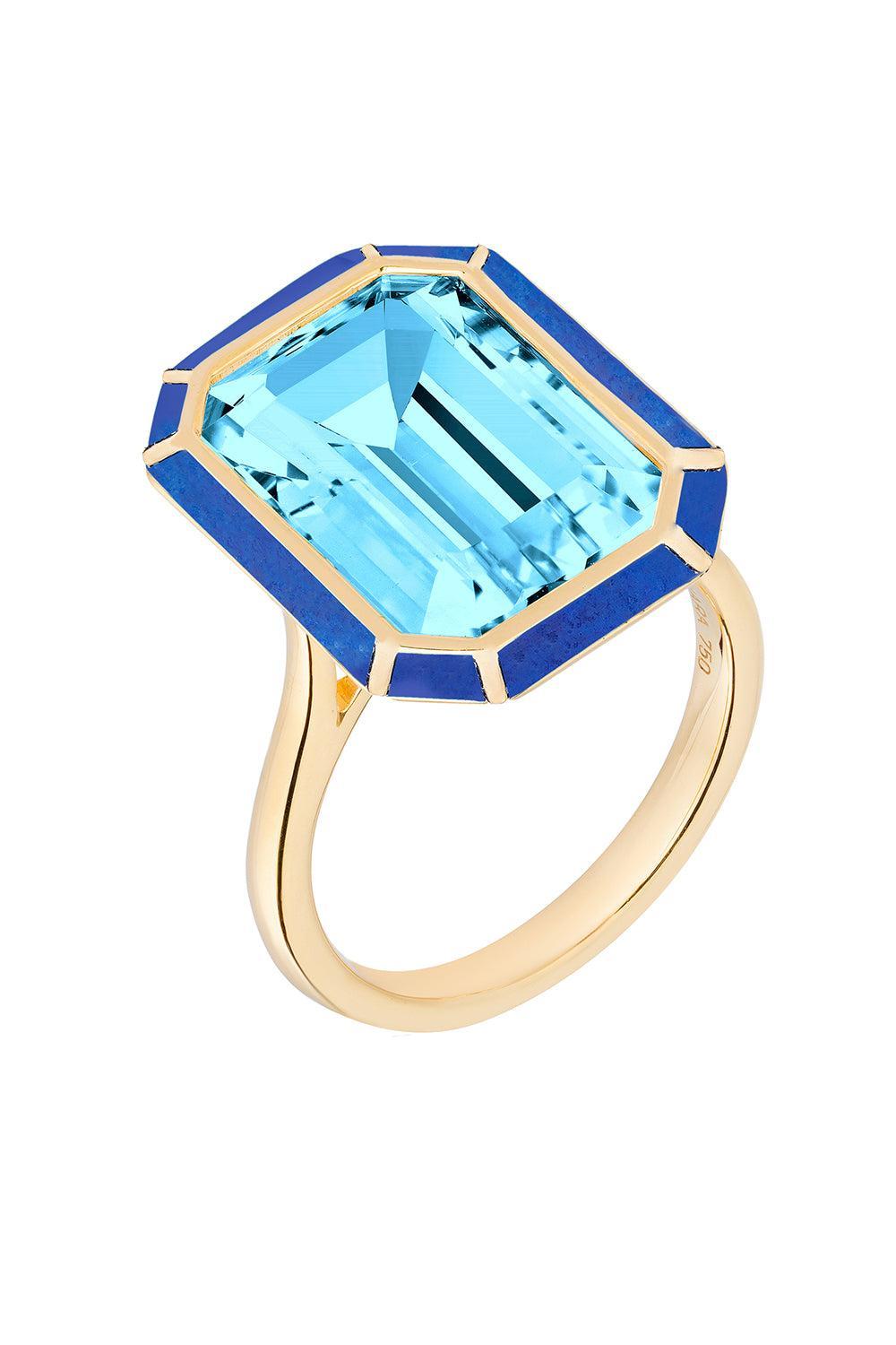 Blue Topaz Lapis Melange Ring-YELLOW GOLD-6.75-JEWELRYFINE JEWELRING-GOSHWARA