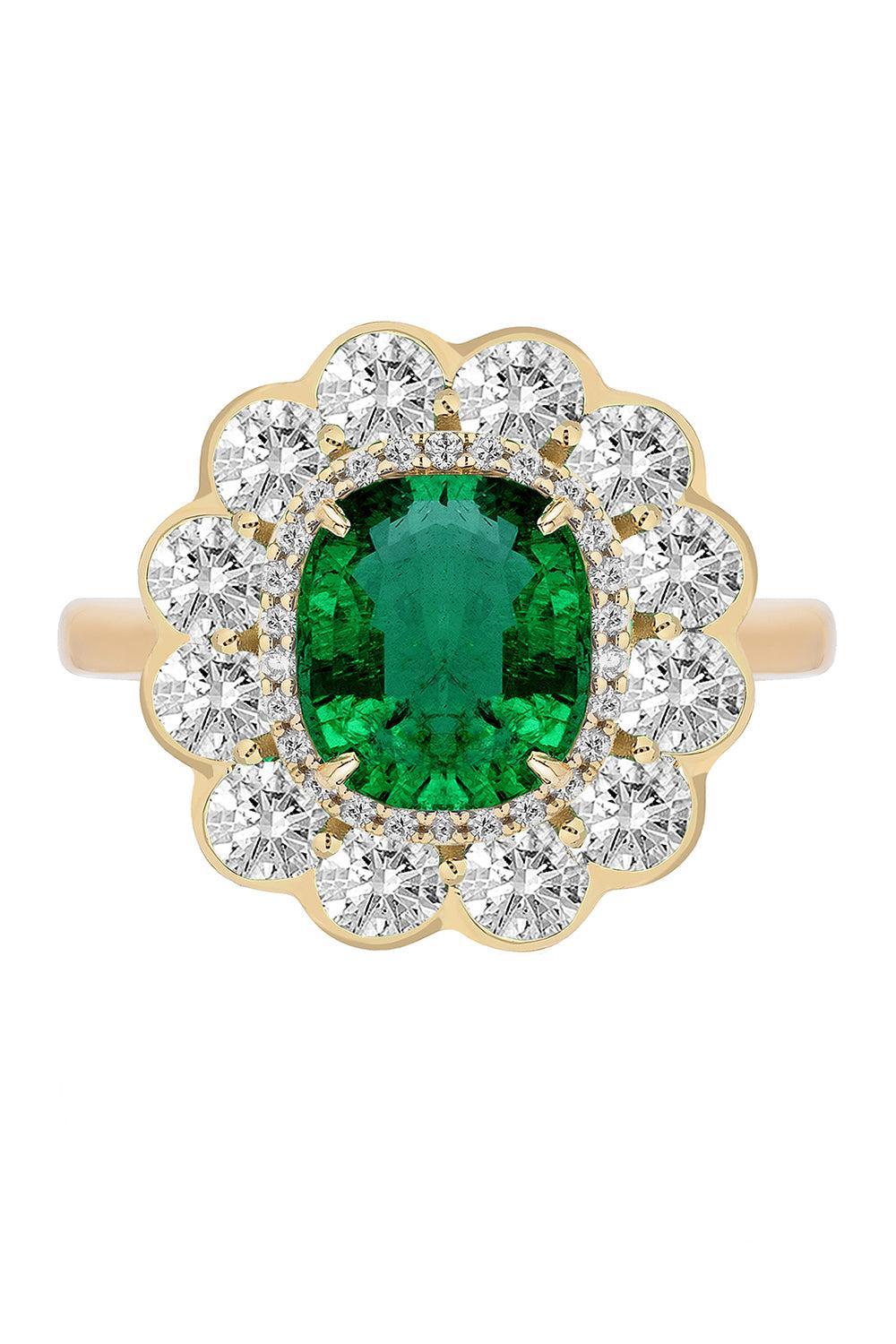 Emerald Diamond Cushion G-One Ring-YELLOW GOLD-6.25-JEWELRYFINE JEWELRING-GOSHWARA